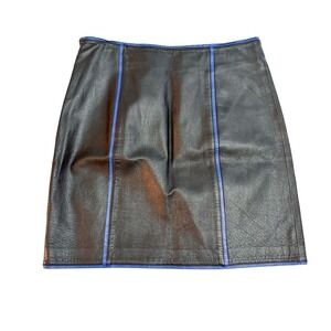 Lucid Limited Black Leather Pencil Straight Skirt Blue Trim Size 12